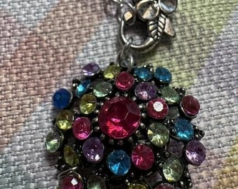 Necklace with Pendant Austrian Crystals Faceted Vintage 40s Many Colors Special Silver Clasp Stainless Chain