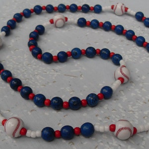 Chapelet de baseball haut de gamme rouge blanc bleu baseball américain argent moyen et crucifix classique