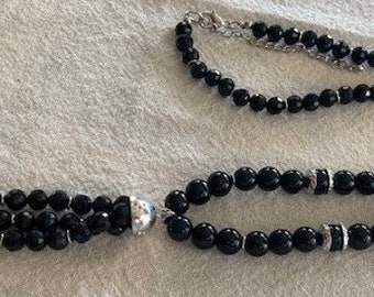 Necklace Black Exotic Glass Faceted Beads Long Large Heavy Estate Piece Never Worn