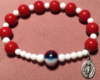 Bracelet Rosary Red White Stretch