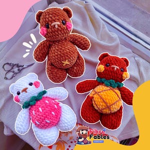 Puff Bear Fruit Crochet Pattern: Beginner Kawaii, Low-Sew Amigurumi Digital PDF Tutorial by FibreFables