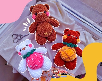 Puff Bear Fruit Crochet Pattern: Beginner Kawaii, Low-Sew Amigurumi Digital PDF Tutorial by FibreFables
