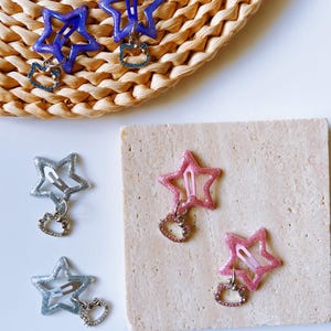 A Pair Of Star Shaped Hair Clips/Shining Hair Pins With Cute Charms/Pink Star Hair Clips/Y2K Hair Clips/Kids Hairpins /Y2k Star Hair Clips
