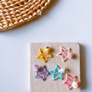 A Set Of Star Shaped Hair Clips/ Hair Pins With Cute Charms/Pink Star Hair Clips/Y2K Hair Clips/Cute Star Hairpin /Good Gifts/Birthday Gifts