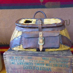 Vintage Leather / Wicker / Canvas Fishing Creel