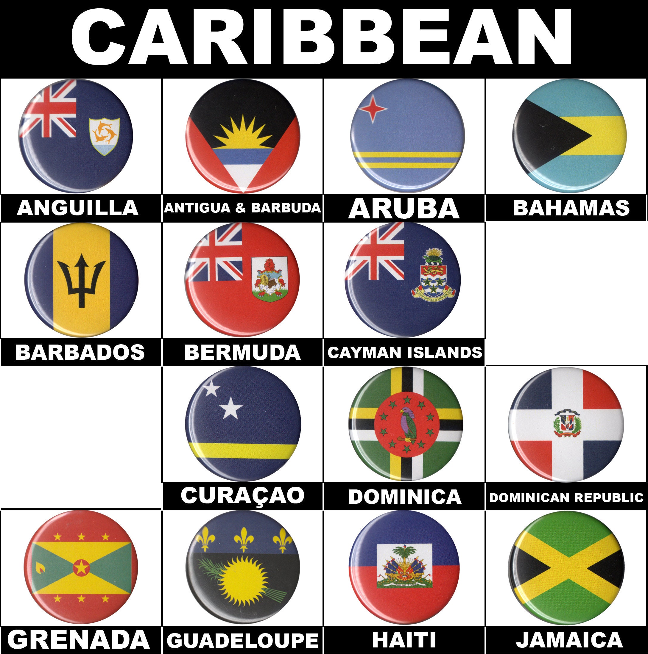 Banderas del Caribe Países Pinback Botones Pins Insignias Etsy