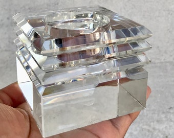 Oleg Cassini Crystal Glass Square Beveled Cut Votive Candleholder