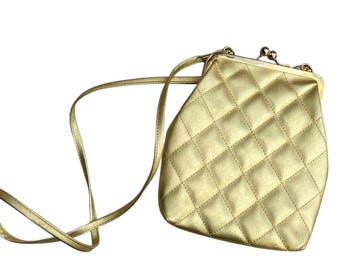 Vintage Tianni Long Gold Quilted Crossbody Bag