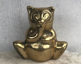 Vintage Mid-Century Panda Bear Brass Figurine, Panda Paperweight, Panda Statue