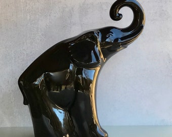 Vintage Large Black Art Pottery Elephant Haeger