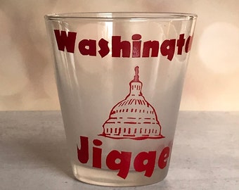 Vintage holds 12 oz Huge Unsual Novelty Frosted Washington State Capital Jigger Frosted Glass Rare Find