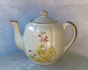 Vintage JI Stonecrest Teapot, Yellow Blossoms Teapot, Stoneware Teapot