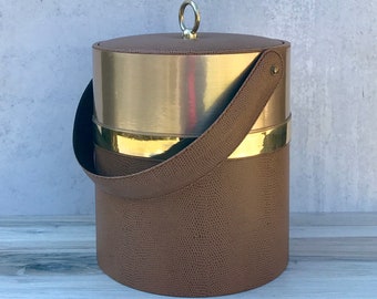 Vintage MCM Faux Snakeskin and Brass Ice Bucket