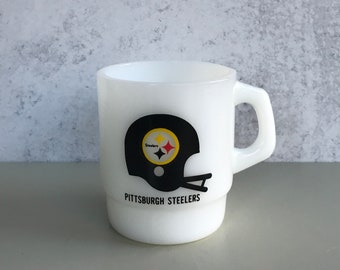 Vintage 70's Pittsburgh Steelers Milk Glass Coffee Mug 11 WIIC-TV, Anchor Hocking Coffee Cup, Vintage NFL