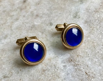 Vintage Blue Moonglow Domed Round Cuff Links, Swank Cuff Links, Dad Gift, Cufflinks