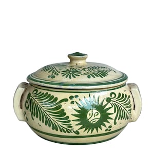 Vintage Green Mexican Folk Art Tlaquepaque Pottery Lidded Pot or Dish
