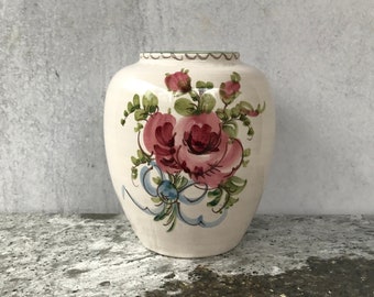 Vintage Ulmer Keramik Handpainted Floral Vase, Ginger Jar Style Vase, West Germany Vase