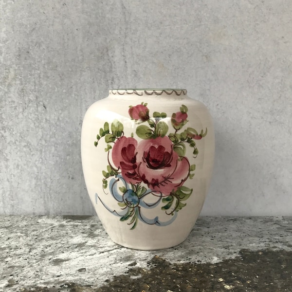 Vintage Ulmer Keramik Handpainted Floral Vase, Ginger Jar Style Vase, West Germany Vase