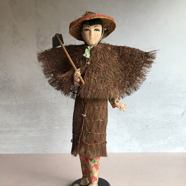 Vintage Art Doll, Dress in Mino Raincoat, Award Sticker, Made in Taiwan, The Republic of China