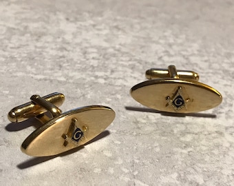 Vintage Oval Gold Tone Masonic Cuff Links, Dad Gift, Cufflinks