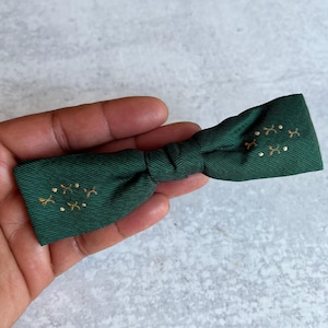 Vintage Green Atomic Clip-On Bow Tie Ormond NYC, Skinny Bow Tie
