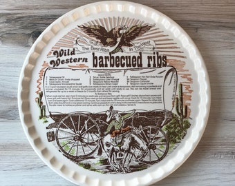 Vintage Wild West Barbecued Ribs Platter, Royal China Barbecued Ribs Plate, Barbecued Ribs Recipe