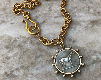Horse Coin Pendant Chunky Chain Necklace