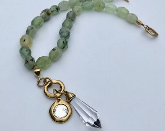 Prehnite Swarovski Crytstal Prism Pendant Choker Necklace