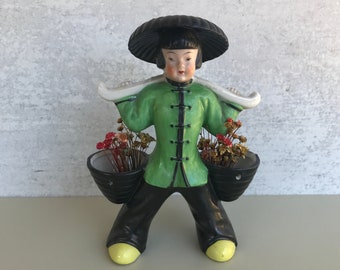 Vintage MCM Japanese Woman Planter Holding Watering Carriers