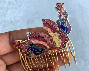 Vintage Cloisonne Butterfly Hair Comb