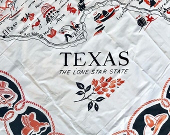 Vintage Souvenir Texas Tablecloth, Texas Map, plastic