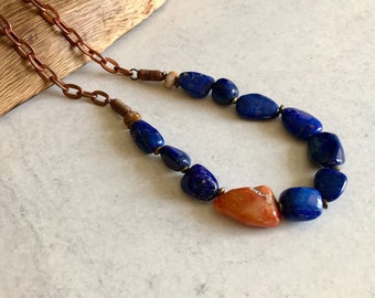 Lapis Carnelian Copper Necklace, Powerful Enlightment Necklace