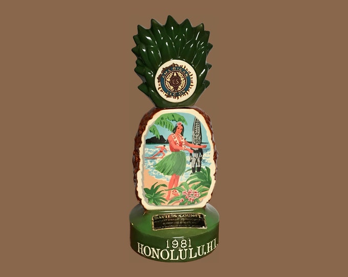 Vintage Hawaiian Jim Beam Whiskey Decanter With Pineapple Surfer and Hula Dancer for the