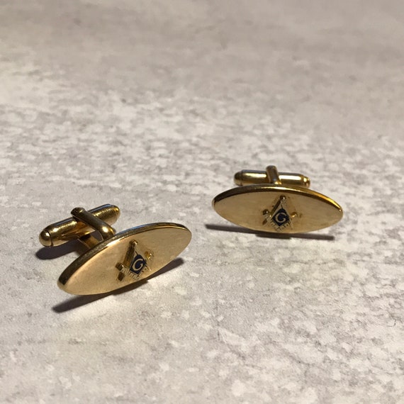 Vintage Oval Gold Tone Masonic Cuff Links, Dad Gif