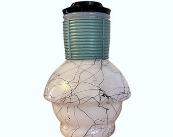 Vintage McKee Glasbake Hottle Bottle Milk Glass Personal Carafe with Atomic Spaghetti Pattern