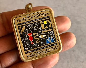 Vintage Square Egyptian Enameled Mini Music Box Keychain by Sanko