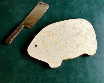 Vintage Mod Formica and Wood Pig Shaped Cutting Board