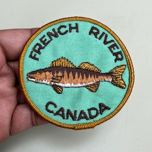 Vintage Embroidered French River Canada Souvenir Patch with Walleye Fish