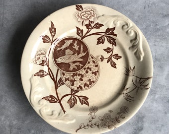 Antique Brown and White Transferware Fish Plate, Antique Fish Dish, Aesthetic , St. Lawerence Pattern