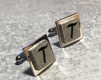 Vintage T Initial Silver Square Cuff Links, Monogram Cuff Links, Dad Gift, Gift for Him, Wedding Party, Cufflinks