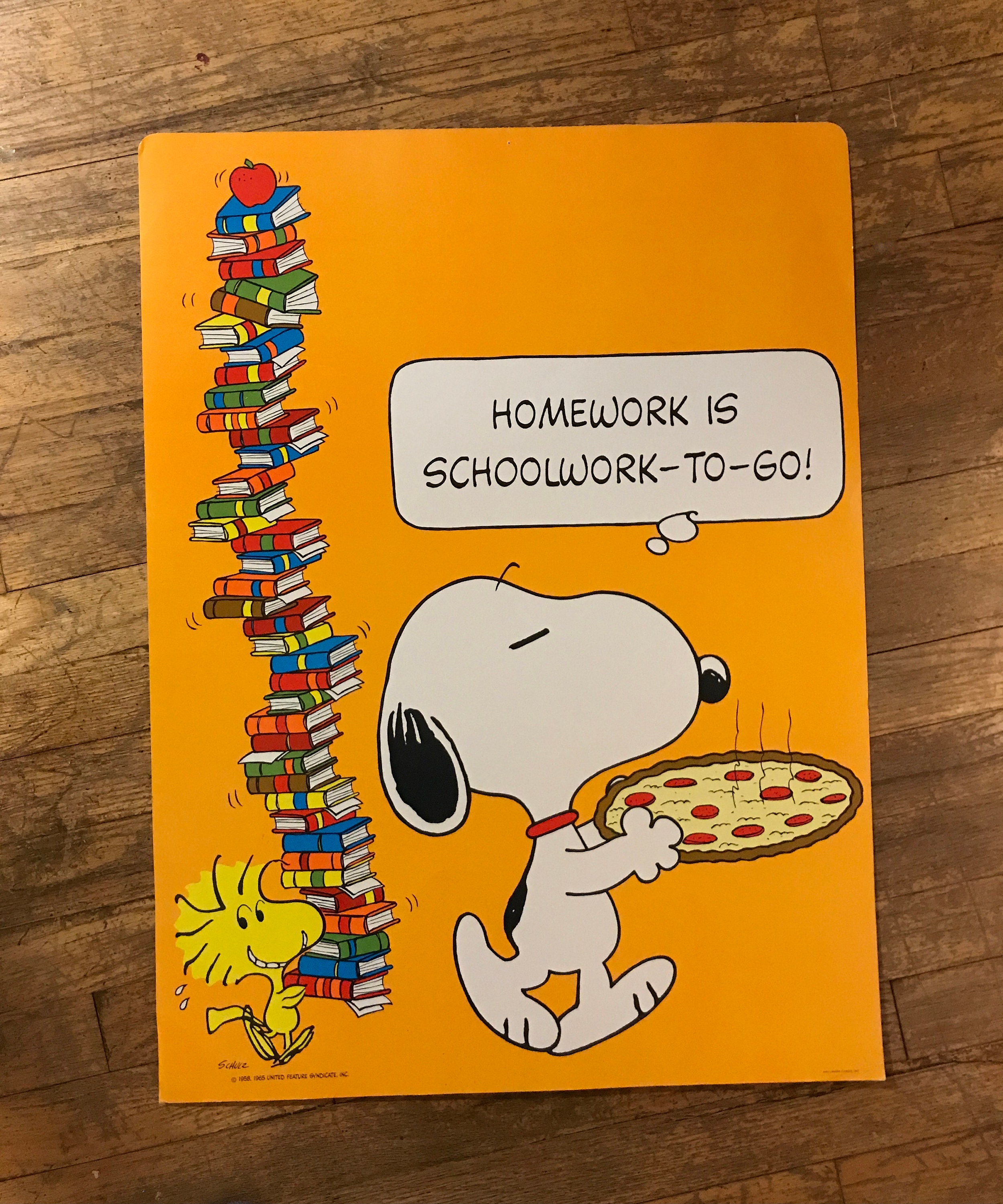 60's ヴィンテージ　長方形　ポスター　スヌーピー　1965年 SCHULZ Vintage 1965 Snoopy Poster / Homework is Schoolwork To-go