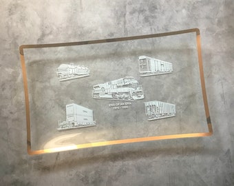 Vintage Conrail Railroad Train Glass Tray, Commemorative Conrail Oblong Tray, End of an Era 1976 to 1998