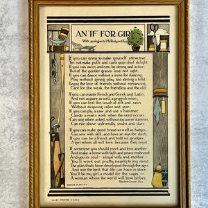 Art Deco Framed Poem: &quot;An If For Girls&quot; by Elizabeth Lincoln Otis