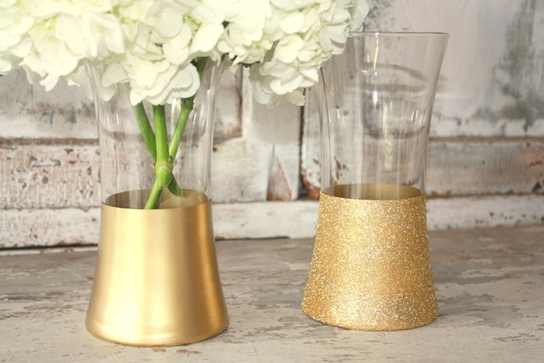 Gold Wedding Bouquet Vases, Wedding Decor, 12 Gold Dipped Centerpiece