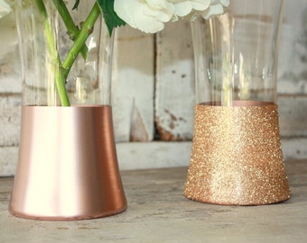 Rose Gold wedding bouquet vases, wedding decor, 12 rose gold dipped vases,rose gold glitter vase, wedding table decor, head table