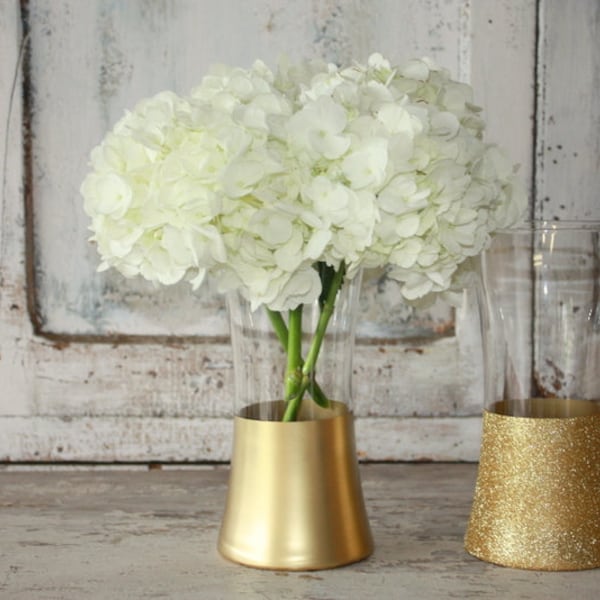 Gold wedding bouquet vases, wedding decor, 12 gold dipped centerpiece vases, gold glitter vase, wedding table decor, head table
