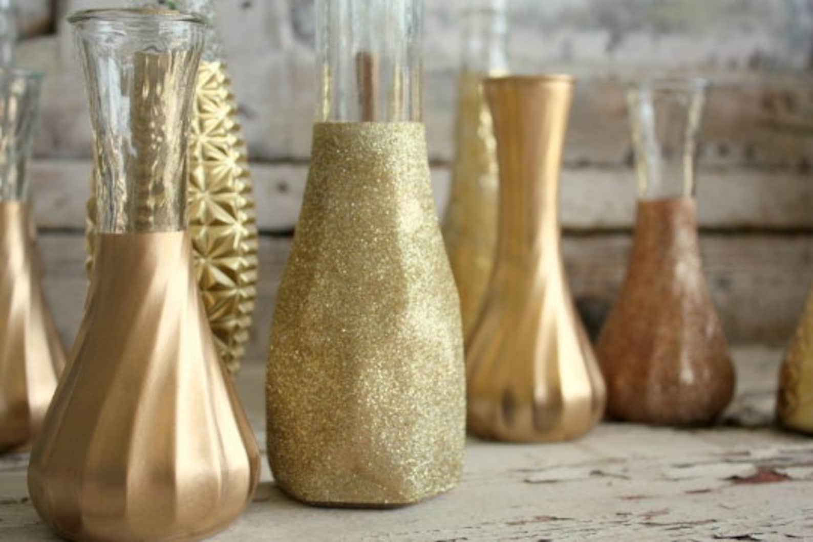 Gold Vases Set of 12 CUSTOM Gold Glitter Dipped Vintage Etsy