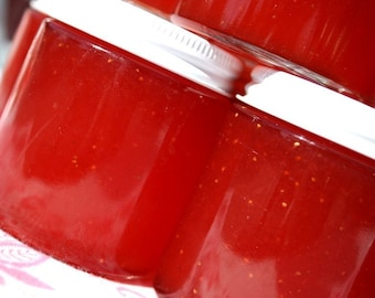 Jam favor, party favor, 12 of our 4 oz glass jars of Strawberry pineapple jam , shower favor