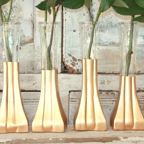 Gold Bud Vases Set of 6 Gold Dipped Bud Vases Gold Vases Etsy