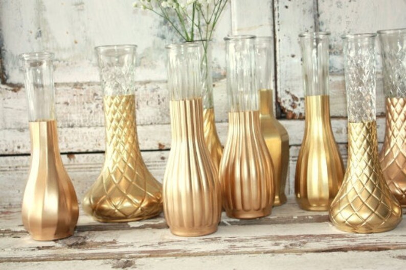 Gold Vases Set of 12 CUSTOM Gold Glitter Dipped Vintage Etsy